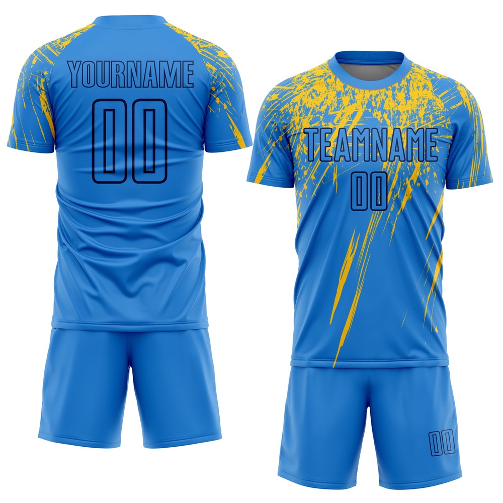 Powder Blue Yellow Navy Sublimation Soccer Uniform Jersey, Custom Team Soccer Jersey Shirt Powder Blue Yellow Navy Sublimation Soccer Uniform Jersey, Custom Team Soccer Jersey Shirt