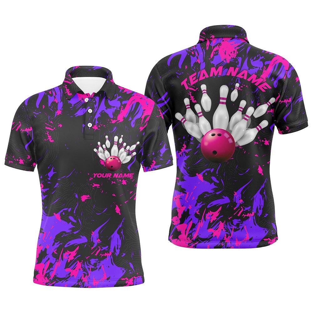 Purple And Pink Camo Bowling Team Shirts Custom Men Polo Shirts Bowling League Shirts, Personalized Bowling Team Shirt Purple And Pink Camo Bowling Team Shirts Custom Men Polo Shirts Bowling League Shirts, Personalized Bowling Team Shirt