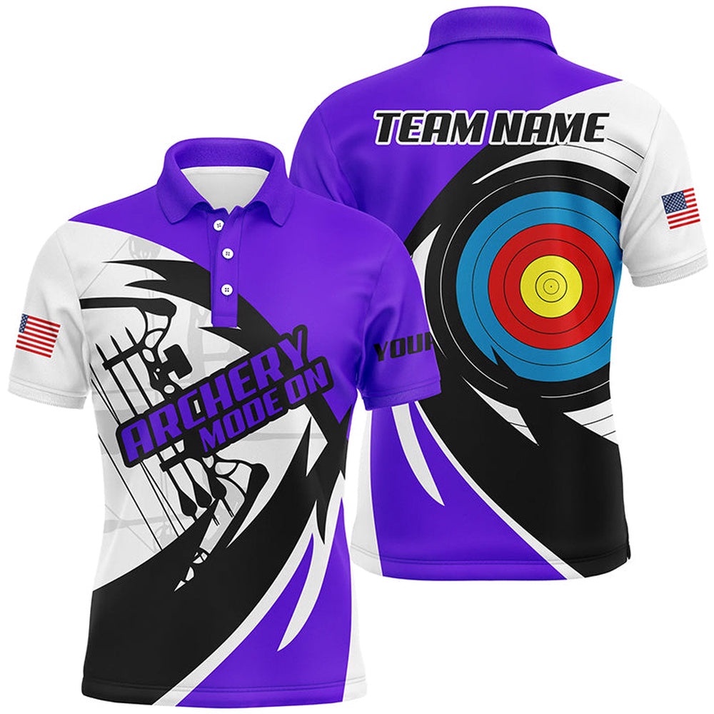 Purple Archery Polo Men Polo Shirts Custom Archery Bow Shirts , Custom Archery Team Polo Shirt