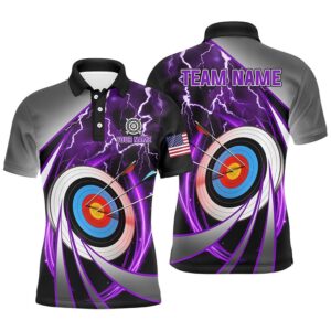 Purple Archery Target Thunder Lightning Men Polo…