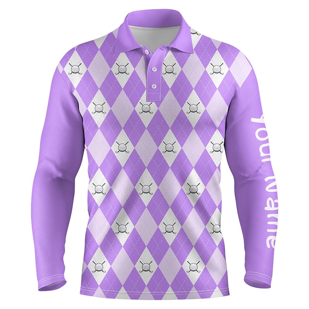 Purple Argyle Plaid Pattern Men’s Golf Polos Shirts Custom Golf Shirts For Men, Golf Polo Shirt, Golf Shirts
