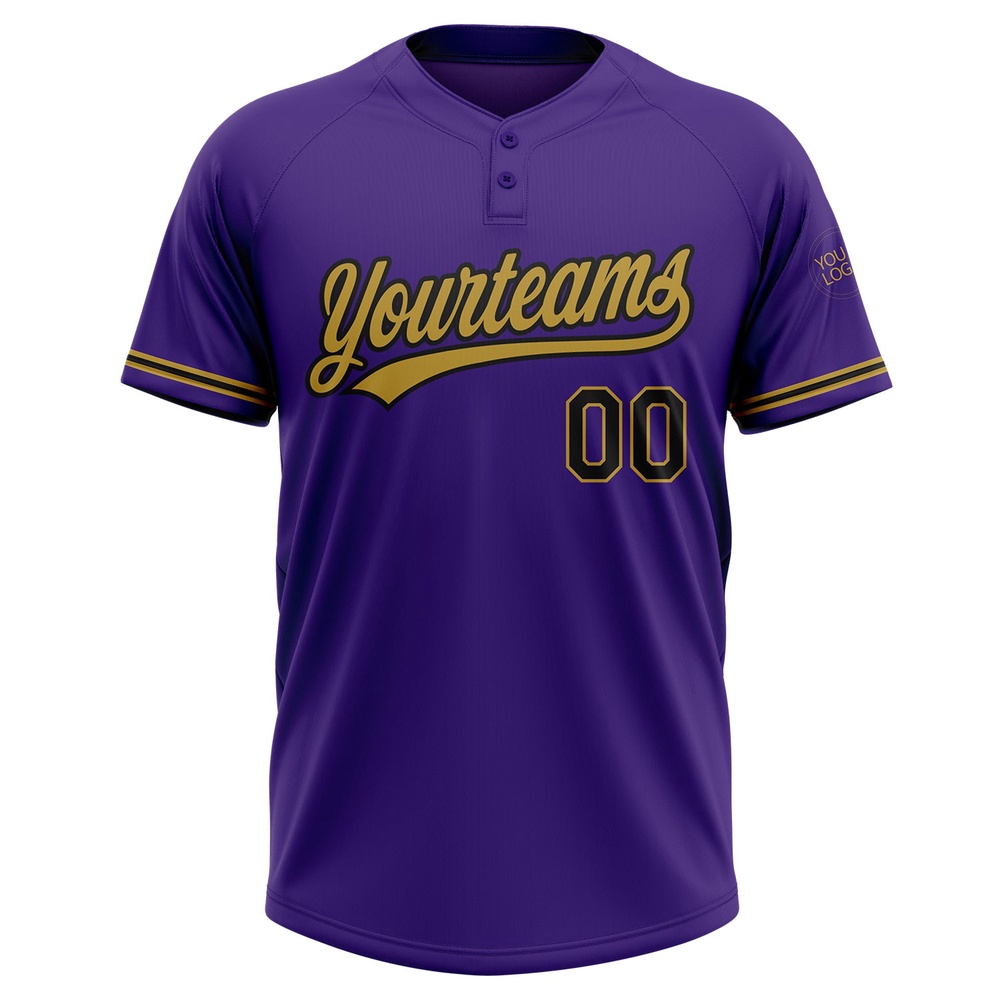 Purple Black Old Gold Two Button Unisex Softball Jersey, Custom Team Softball Jersey Purple Black Old Gold Two Button Unisex Softball Jersey, Custom Team Softball Jersey