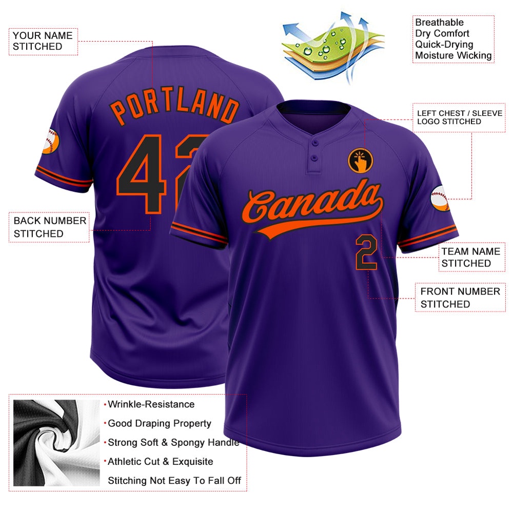 Purple Black Orange Two Button Unisex Softball Jersey, Custom Team Softball Jersey Purple Black Orange Two Button Unisex Softball Jersey, Custom Team Softball Jersey