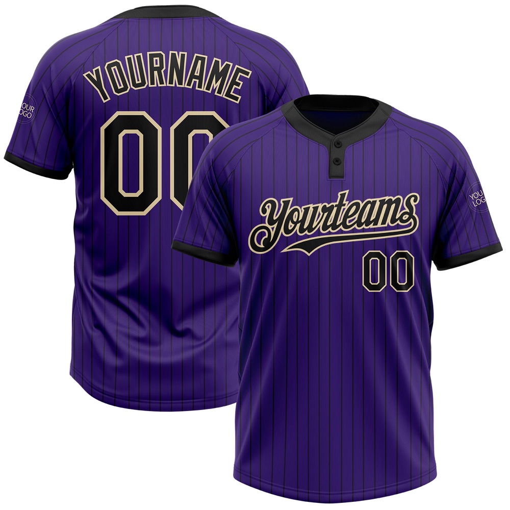 Purple Black Pinstripe Cream Two Button Unisex Softball Jersey, Custom Team Softball Jersey Purple Black Pinstripe Cream Two Button Unisex Softball Jersey, Custom Team Softball Jersey