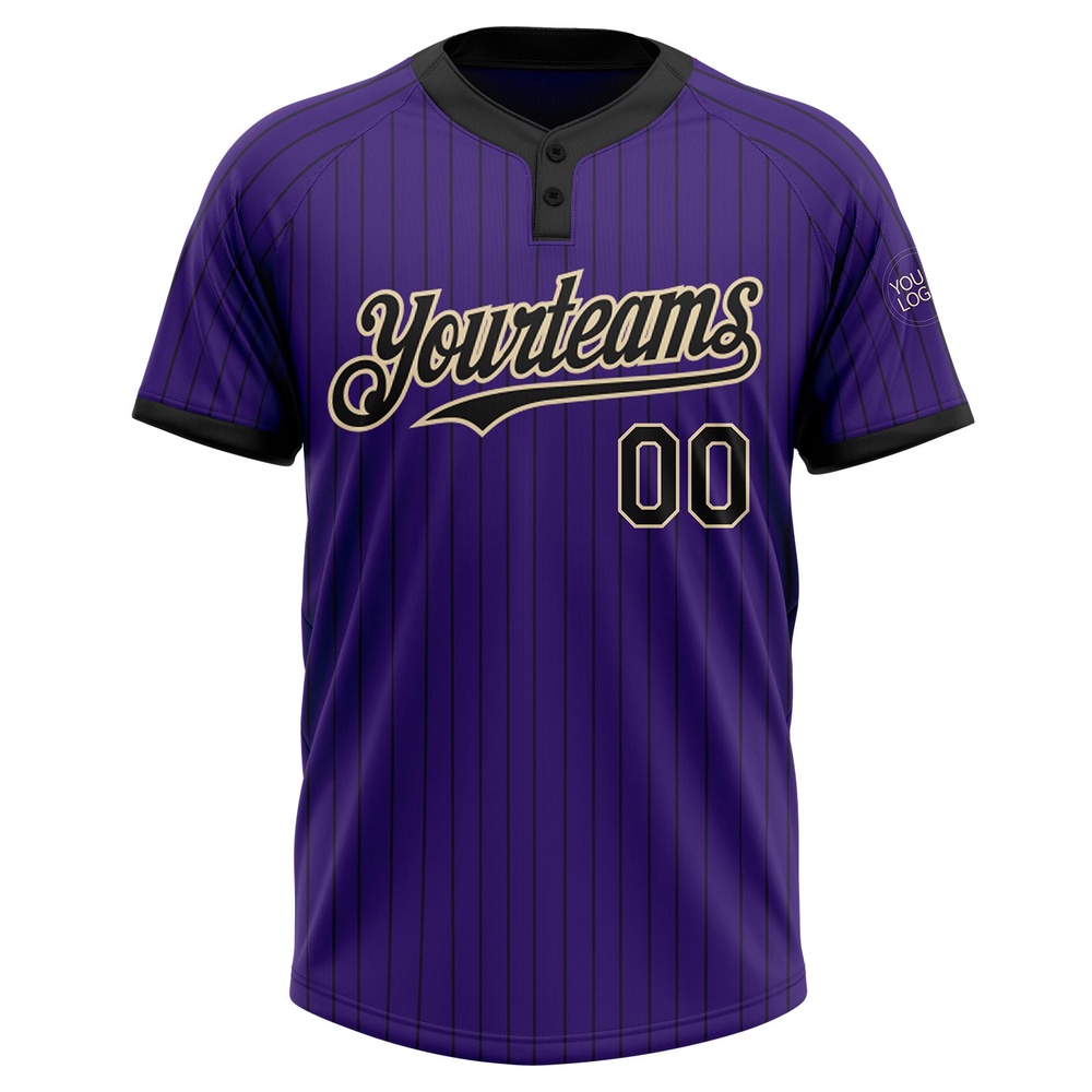 Purple Black Pinstripe Cream Two Button Unisex Softball Jersey, Custom Team Softball Jersey Purple Black Pinstripe Cream Two Button Unisex Softball Jersey, Custom Team Softball Jersey