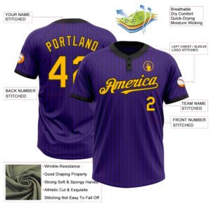 Purple Black Pinstripe Gold Two Button Unisex Softball Jersey Custom Team Softball Jersey 3 eq0qhm.jpg