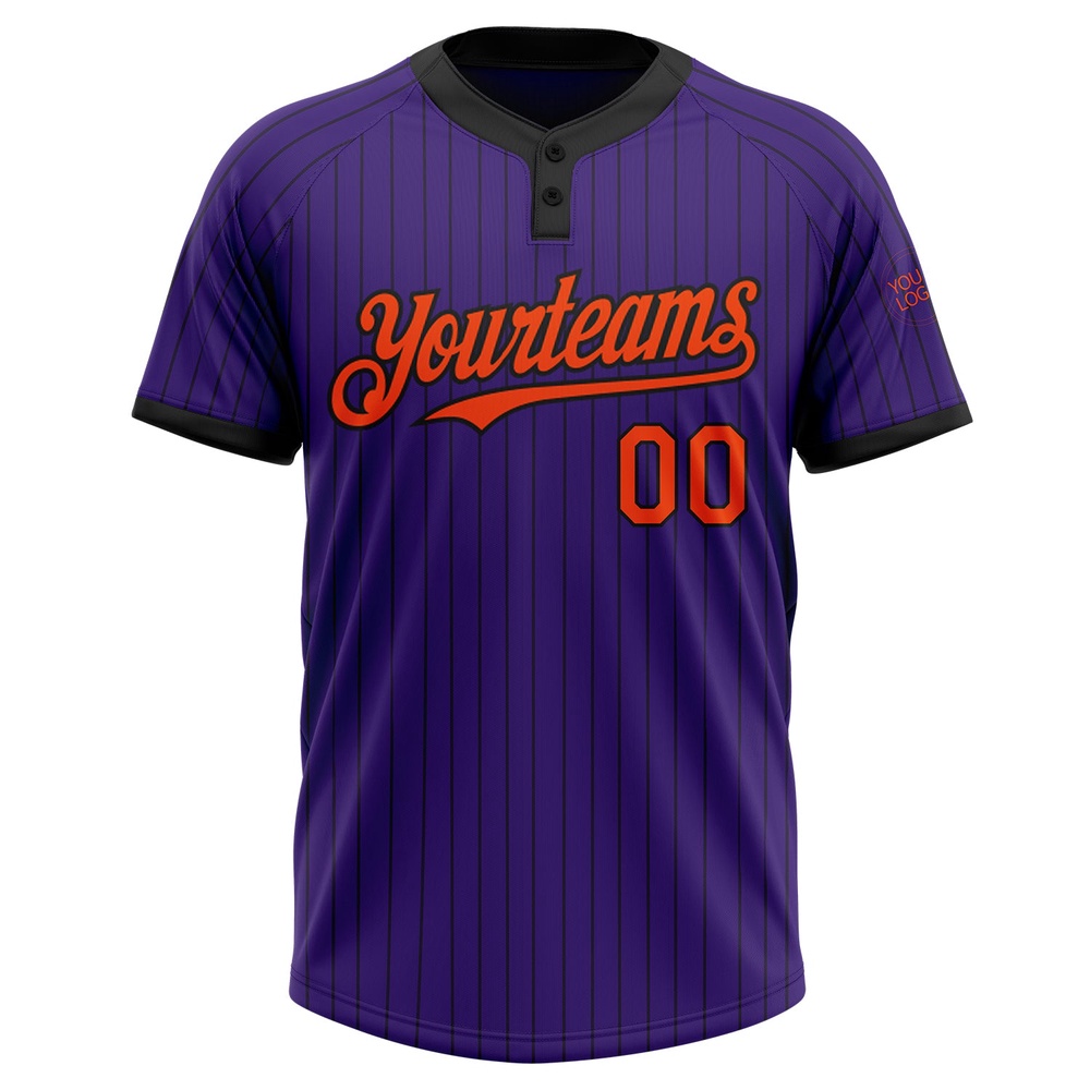 Purple Black Pinstripe Orange Two Button Unisex Softball Jersey, Custom Team Softball Jersey