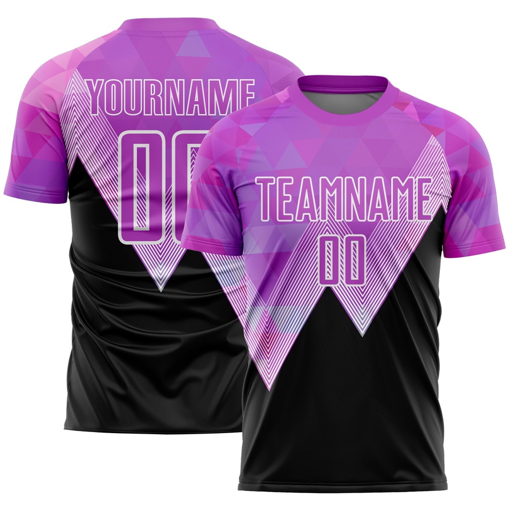 Purple Black White Geometric Pattern Sublimation Soccer Uniform Jersey, Custom Team Soccer Jersey Shirt Purple Black White Geometric Pattern Sublimation Soccer Uniform Jersey, Custom Team Soccer Jersey Shirt