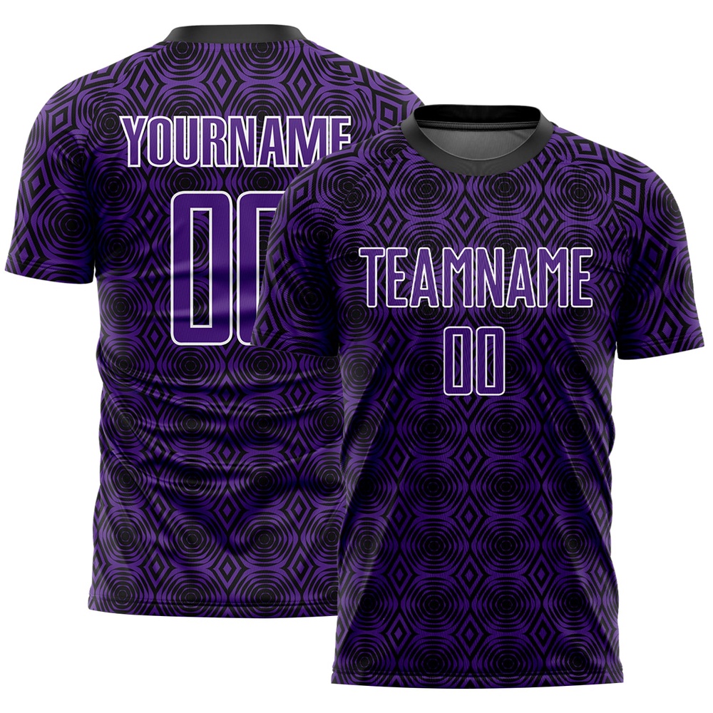 Purple Black White Geometric Shapes Sublimation Soccer Uniform Jersey, Custom Team Soccer Jersey Shirt Purple Black White Geometric Shapes Sublimation Soccer Uniform Jersey, Custom Team Soccer Jersey Shirt