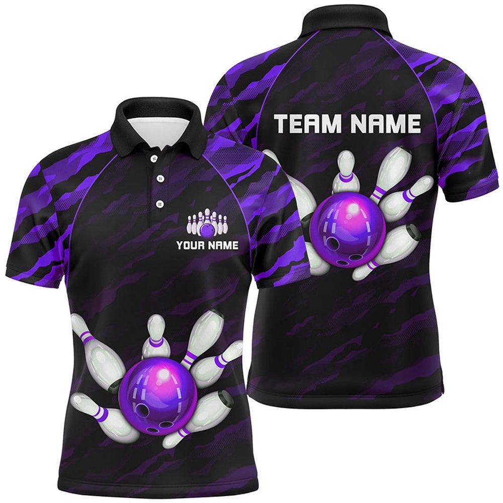 Purple Camo Bowling Polo Shirts Unisex Bowling Team Polo Shirt Men Women, Personalized Bowling Team Shirt Purple Camo Bowling Polo Shirts Unisex Bowling Team Polo Shirt Men Women, Personalized Bowling Team Shirt