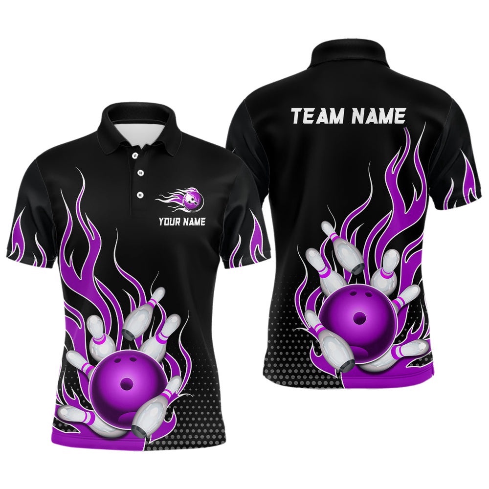 Purple Flame Bowling Polo Shirts For Men And Women Custom Bowling Team Polo Shirt Unisex, Personalized Bowling Team Shirt Purple Flame Bowling Polo Shirts For Men And Women Custom Bowling Team Polo Shirt Unisex, Personalized Bowling Team Shirt