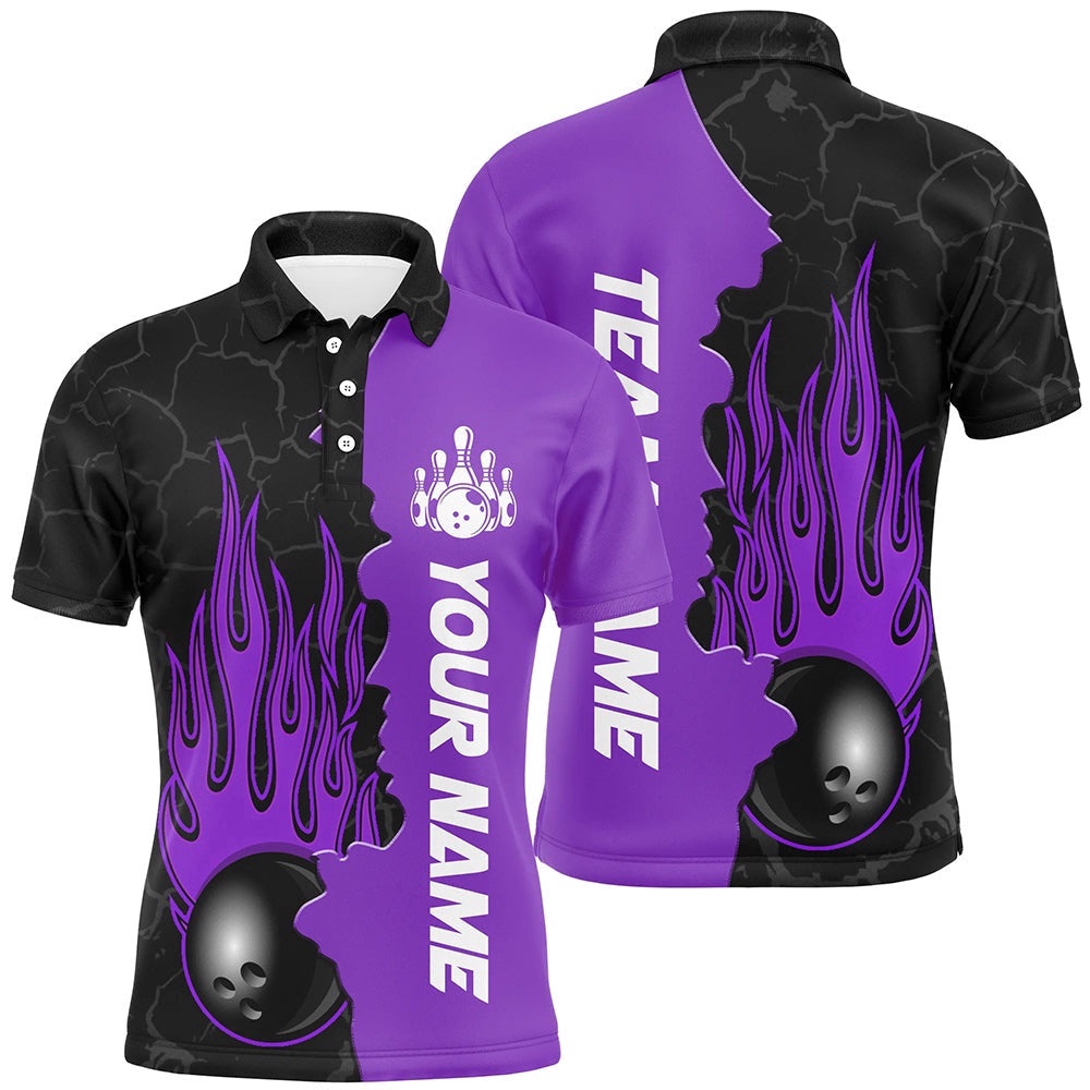 Purple Flame Bowling Polo Shirts Men & Women Custom Bowling Team League Polo Shirt, Personalized Bowling Team Shirt Purple Flame Bowling Polo Shirts Men & Women Custom Bowling Team League Polo Shirt, Personalized Bowling Team Shirt
