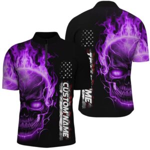 Purple Flame Skull Bowling Jersey For Men…