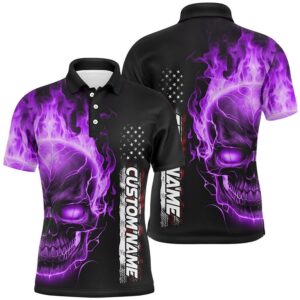 Purple Flame Skull Custom Bowling Polo Shirts…