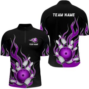 Purple Flame Zip Bowling Shirts For Men…