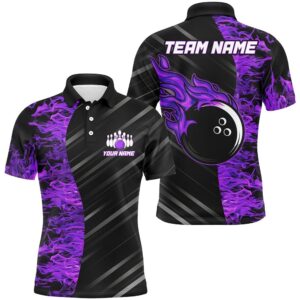 Purple Flames Bowling Polo Shirt Men Women…