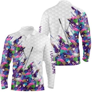 Purple Flamingo Tropical Pattern Custom Name White Men s Team Men s Golf Tops Golf Polo Shirt Golf Shirts 2 o6kuwj.jpg