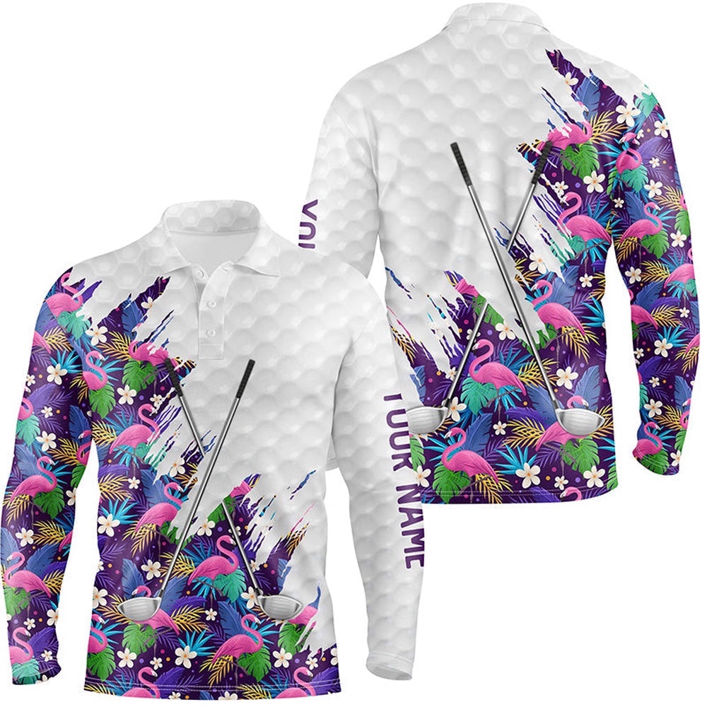 Purple Flamingo Tropical Pattern Custom Name White Men’s Team Men’s Golf Tops, Golf Polo Shirt, Golf Shirts Purple Flamingo Tropical Pattern Custom Name White Men’s Team Men’s Golf Tops, Golf Polo Shirt, Golf Shirts