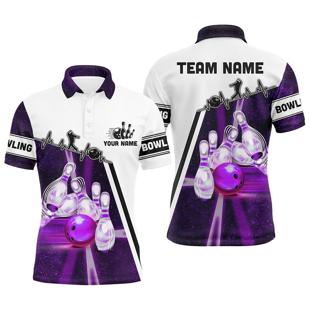 Purple Galaxy Light Bowling Ball Pins Custom Bowling Polo Team League Polo Shirt, Personalized Bowling Team Shirt Purple Galaxy Light Bowling Ball Pins Custom Bowling Polo Team League Polo Shirt, Personalized Bowling Team Shirt