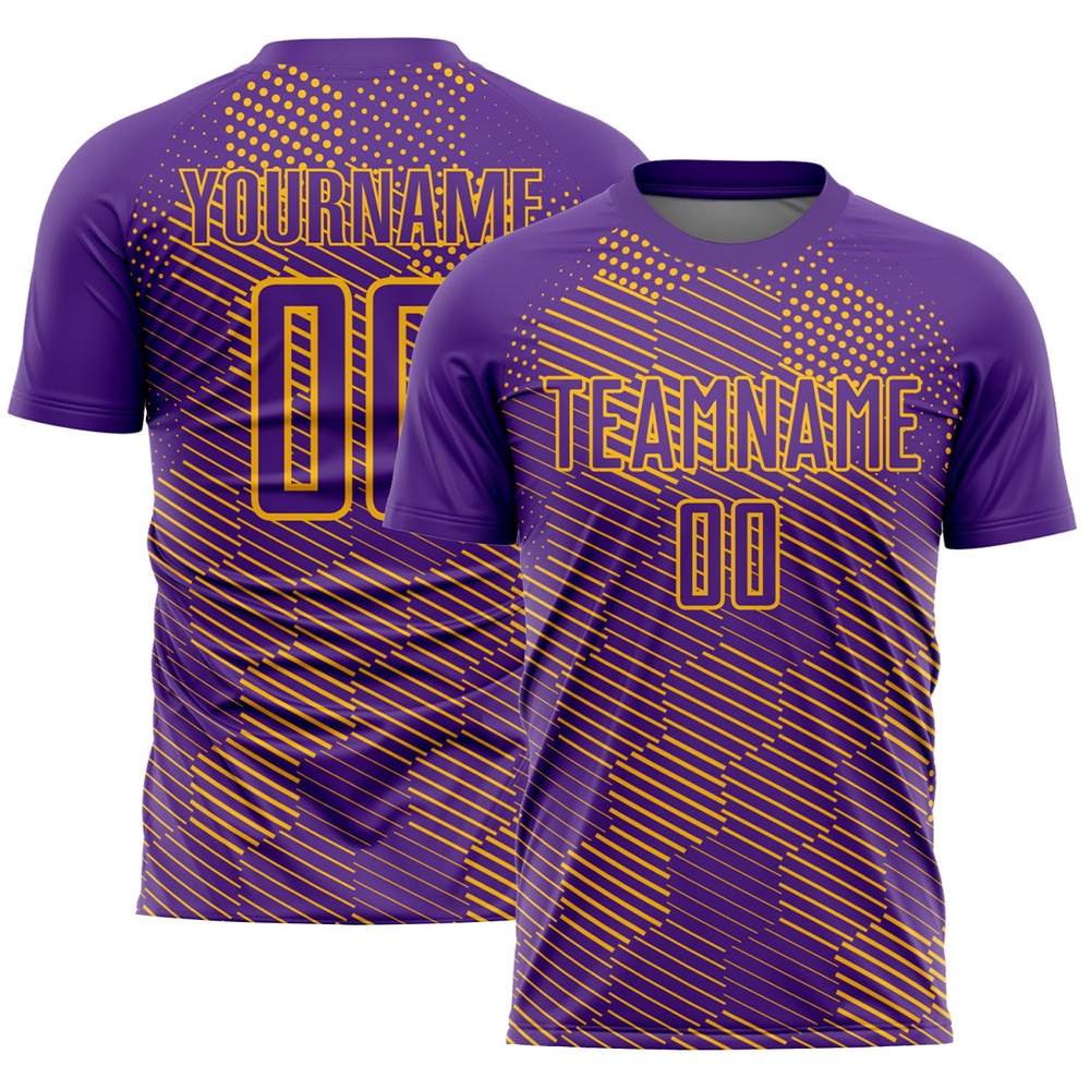 Purple Gold Abstract Hexagon Sublimation Soccer Uniform Jersey, Custom Team Soccer Jersey Shirt Purple Gold Abstract Hexagon Sublimation Soccer Uniform Jersey, Custom Team Soccer Jersey Shirt