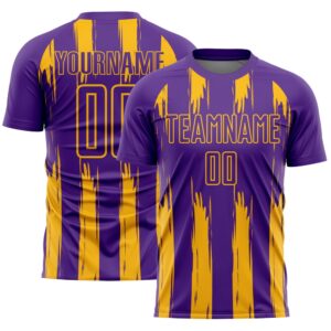 Purple Gold Abstract Stripes Sublimation Soccer Uniform…
