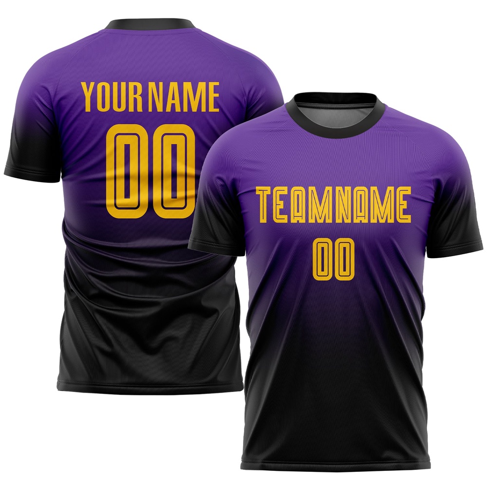 Purple Gold Black Sublimation Fade Fashion Soccer Uniform Jersey, Custom Team Soccer Jersey Shirt