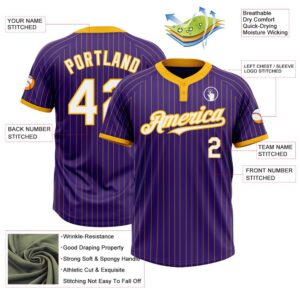 Purple Gold Pinstripe White Two Button Unisex Softball Jersey Custom Team Softball Jersey 3 nl9o0l.jpg