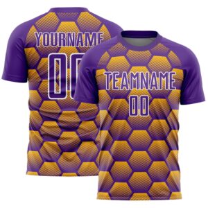 Purple Gold White Hexagons Pattern Sublimation Soccer…