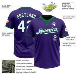 Purple Kelly Green Pinstripe White Two Button Unisex Softball Jersey Custom Team Softball Jersey 3 omwx4f.jpg