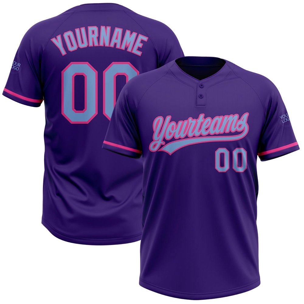 Purple Light Blue Pink Two Button Unisex Softball Jersey, Custom Team Softball Jersey Purple Light Blue Pink Two Button Unisex Softball Jersey, Custom Team Softball Jersey