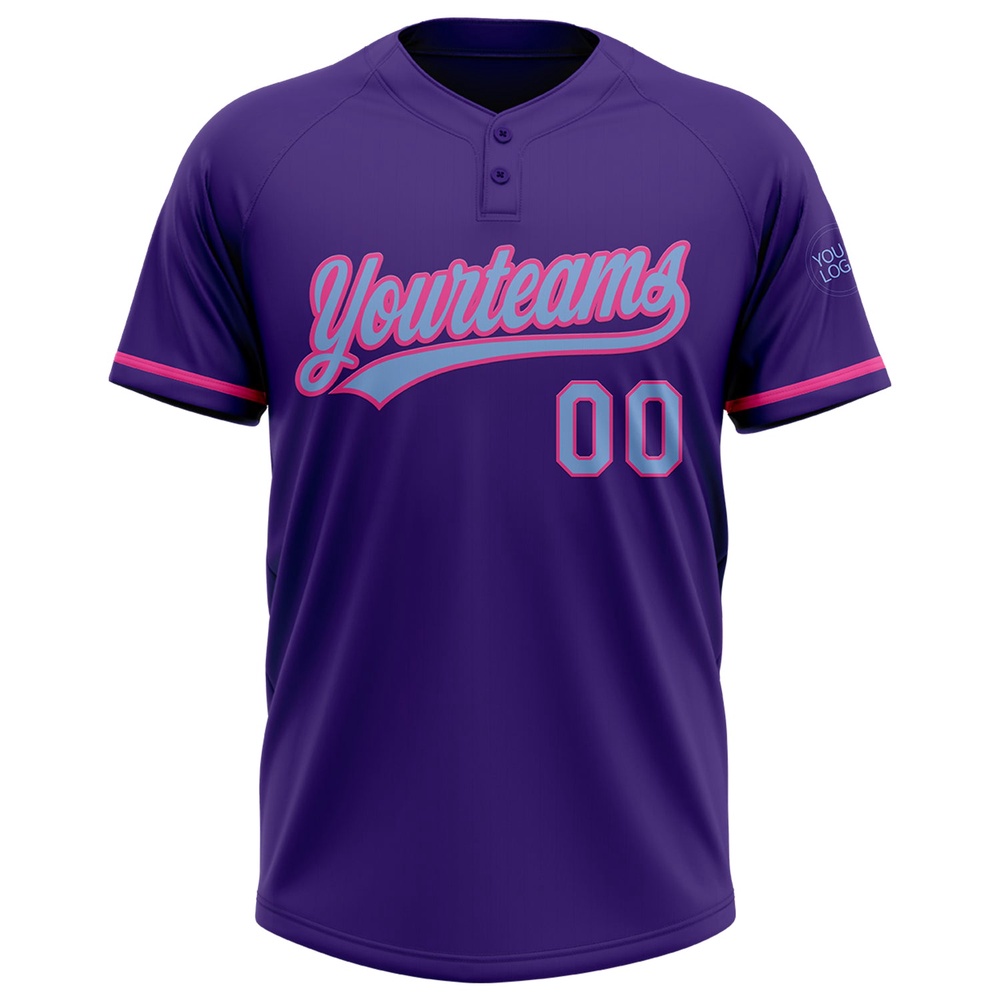 Purple Light Blue Pink Two Button Unisex Softball Jersey, Custom Team Softball Jersey Purple Light Blue Pink Two Button Unisex Softball Jersey, Custom Team Softball Jersey
