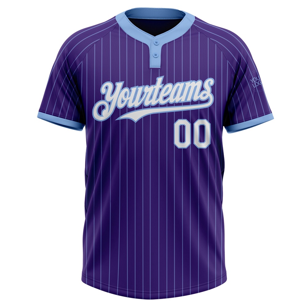 Purple Light Blue Pinstripe White Two Button Unisex Softball Jersey, Custom Team Softball Jersey Purple Light Blue Pinstripe White Two Button Unisex Softball Jersey, Custom Team Softball Jersey