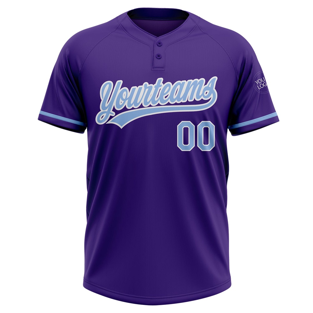 Purple Light Blue White Two Button Unisex Softball Jersey, Custom Team Softball Jersey Purple Light Blue White Two Button Unisex Softball Jersey, Custom Team Softball Jersey