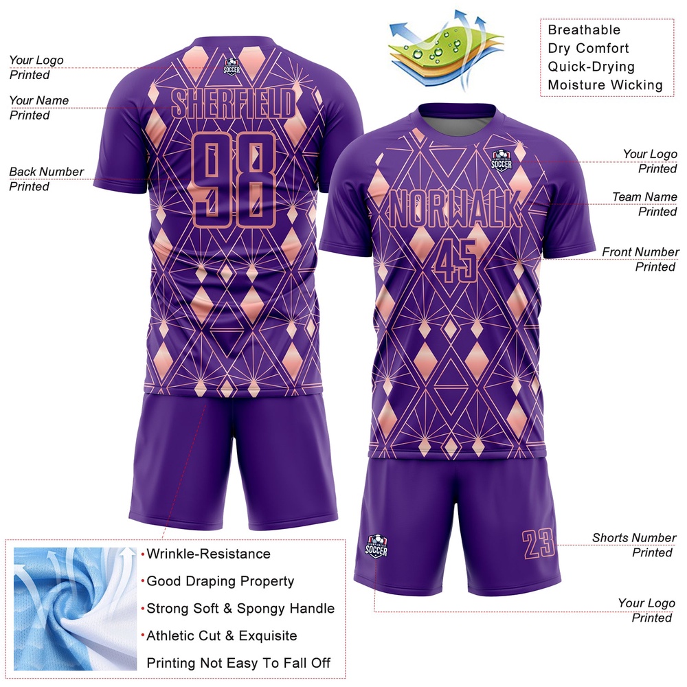 Purple Light Pink Geometric Shapes Sublimation Soccer Uniform Jersey, Custom Team Soccer Jersey Shirt Purple Light Pink Geometric Shapes Sublimation Soccer Uniform Jersey, Custom Team Soccer Jersey Shirt