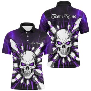 Purple Lightning Thunder Custom Skull Bowling Shirt…