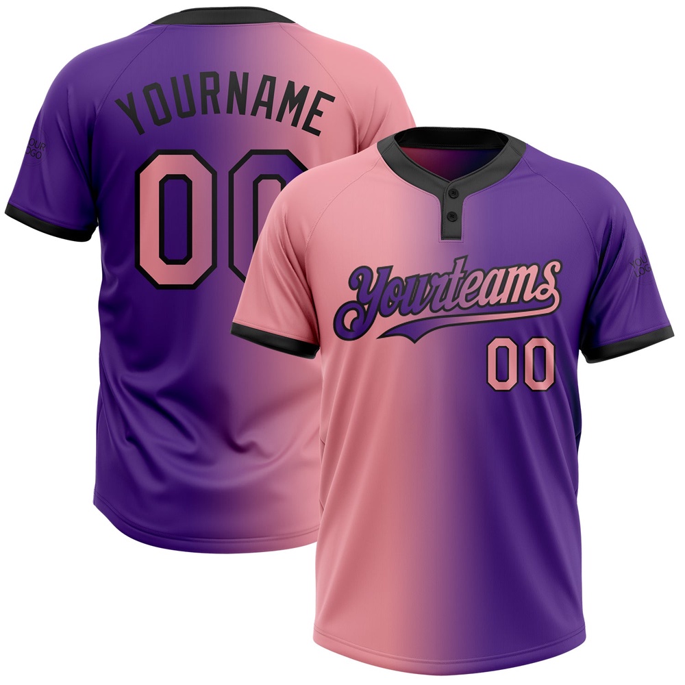 Purple Medium Pink Black Gradient Fashion Two Button Unisex Softball Jersey, Custom Team Softball Jersey Purple Medium Pink Black Gradient Fashion Two Button Unisex Softball Jersey, Custom Team Softball Jersey