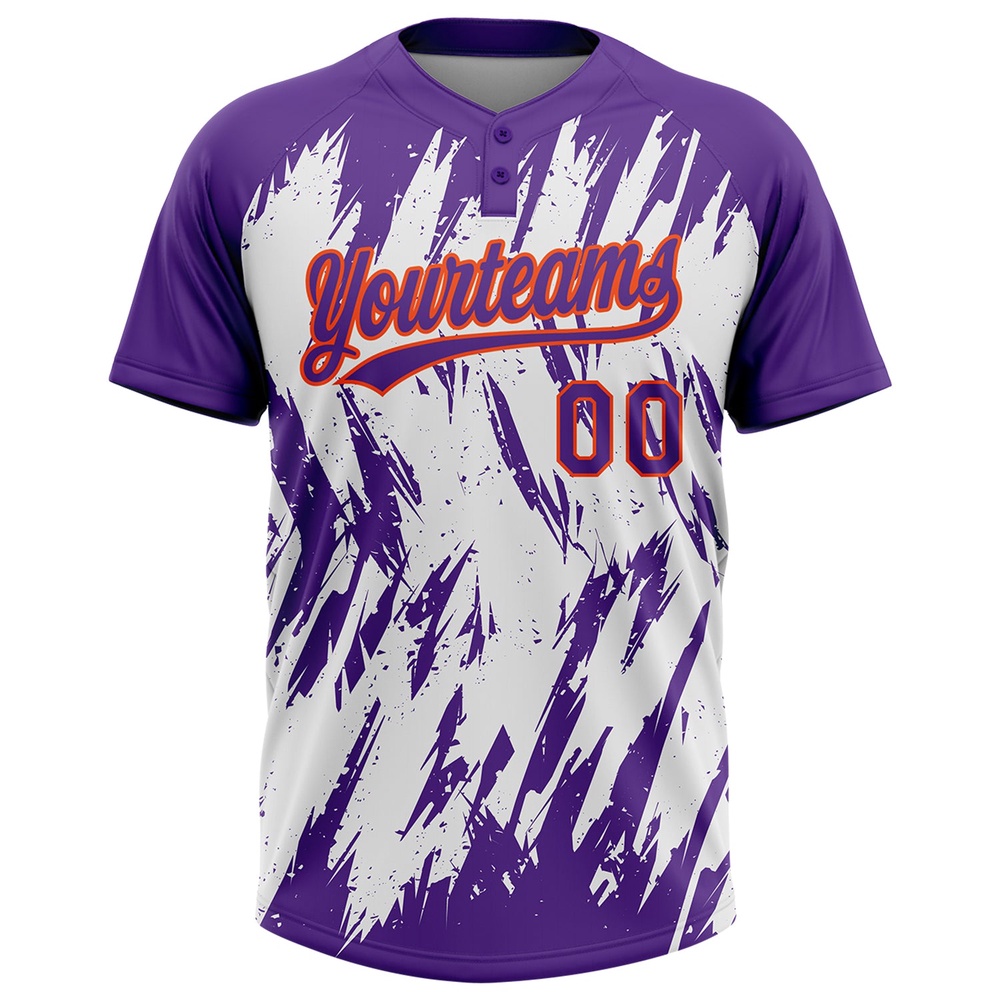 Purple Orange White 3D Pattern Abstract Sharp Shape Two Button Unisex Softball Jersey, Custom Team Softball Jersey Purple Orange White 3D Pattern Abstract Sharp Shape Two Button Unisex Softball Jersey, Custom Team Softball Jersey