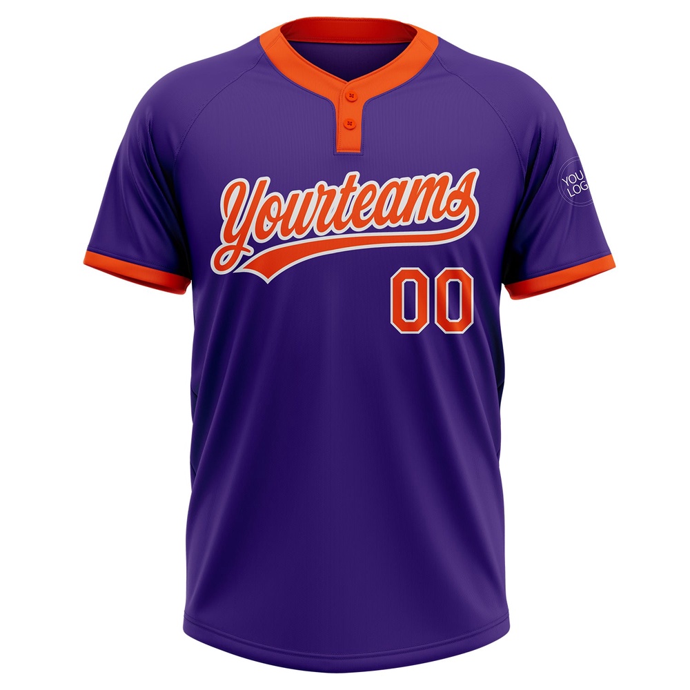 Purple Orange White Two Button Unisex Softball Jersey, Custom Team Softball Jersey
