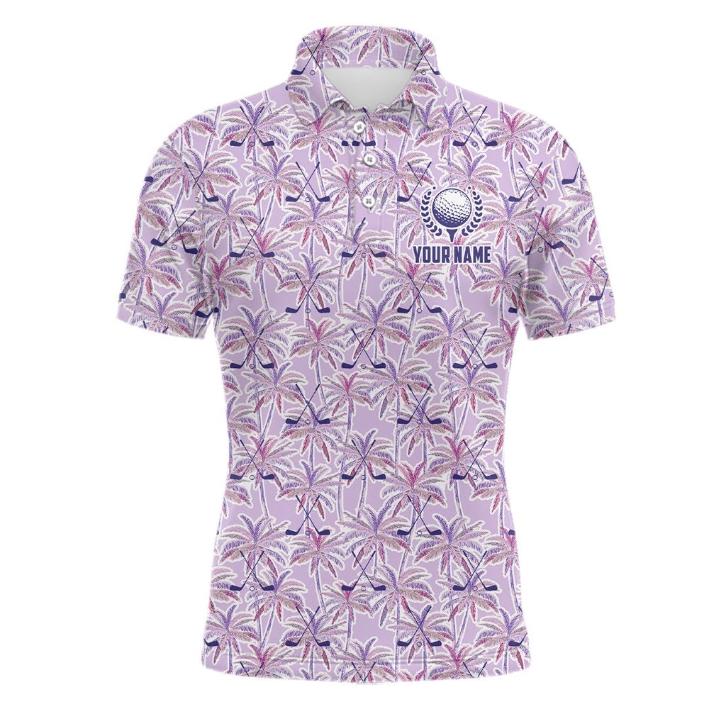 Purple Palm Tree Golf Clubs Pattern Men’s Golf Polos Shirts Custom Golf Shirts For Men, Golf Polo Shirt, Golf Shirts