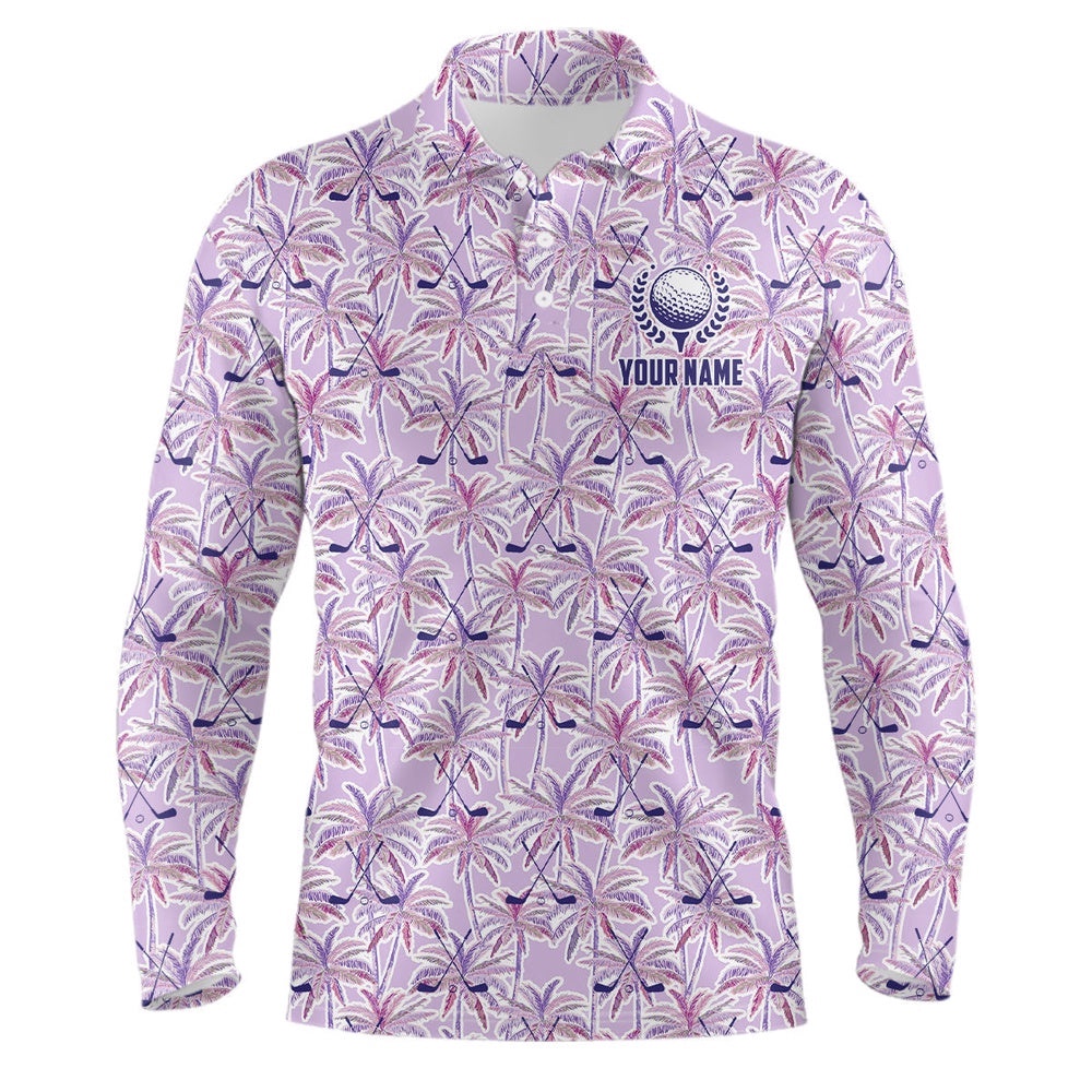 Purple Palm Tree Golf Clubs Pattern Men’s Golf Polos Shirts Custom Golf Shirts For Men, Golf Polo Shirt, Golf Shirts