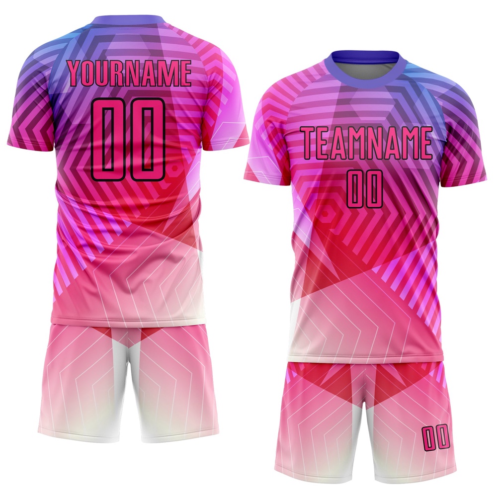 Purple Pink Black Geometric Shapes Sublimation Soccer Uniform Jersey, Custom Team Soccer Jersey Shirt Purple Pink Black Geometric Shapes Sublimation Soccer Uniform Jersey, Custom Team Soccer Jersey Shirt