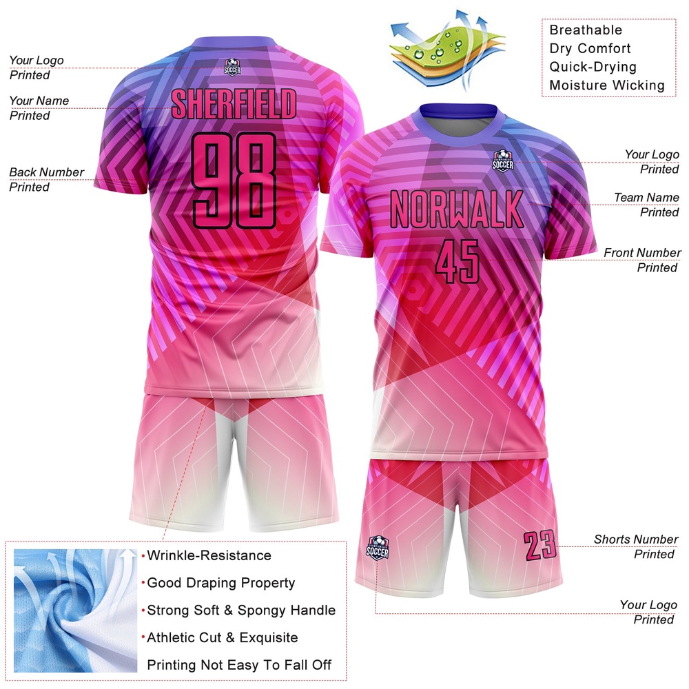Purple Pink Black Geometric Shapes Sublimation Soccer Uniform Jersey, Custom Team Soccer Jersey Shirt Purple Pink Black Geometric Shapes Sublimation Soccer Uniform Jersey, Custom Team Soccer Jersey Shirt