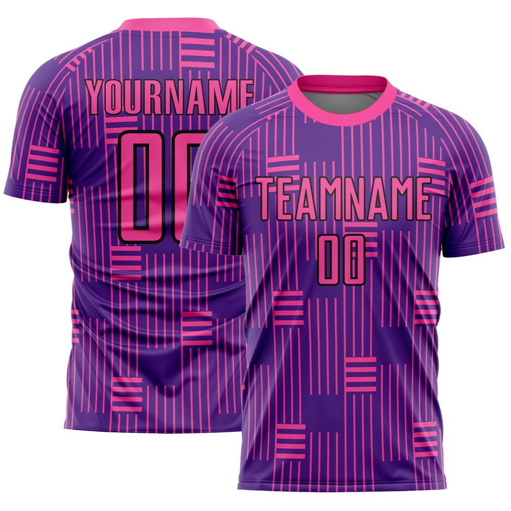 Purple Pink Black Lines Sublimation Soccer Uniform Jersey, Custom Team Soccer Jersey Shirt