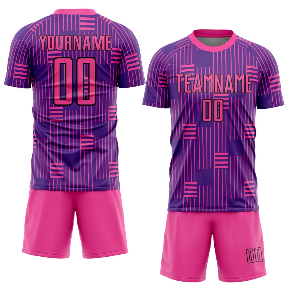 Purple Pink Black Lines Sublimation Soccer Uniform Jersey, Custom Team Soccer Jersey Shirt