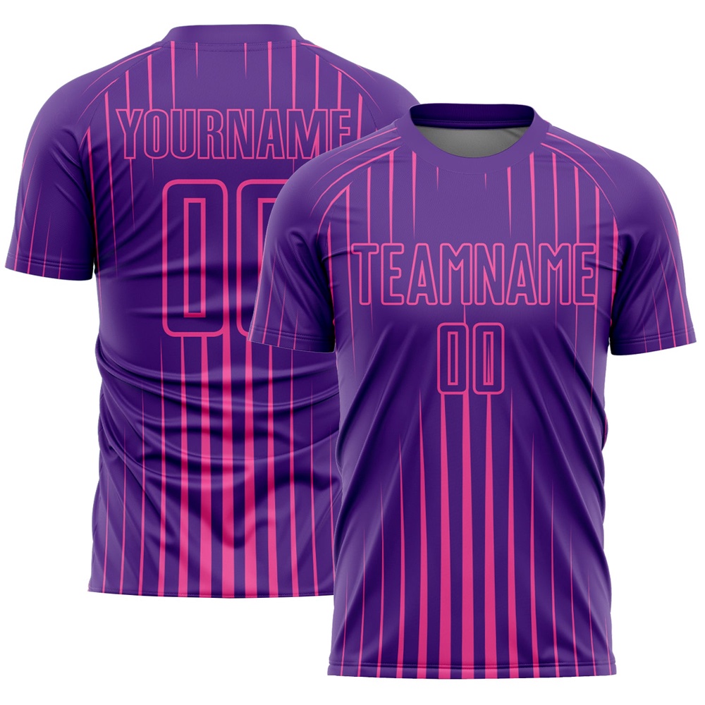 Purple Pink Lines Sublimation Soccer Uniform Jersey, Custom Team Soccer Jersey Shirt