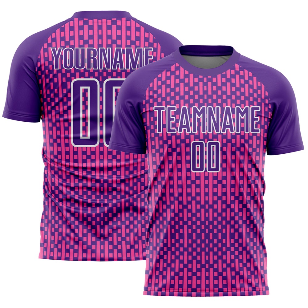 Purple Pink White Abstract Geometric Shapes Sublimation Soccer Uniform Jersey, Custom Team Soccer Jersey Shirt