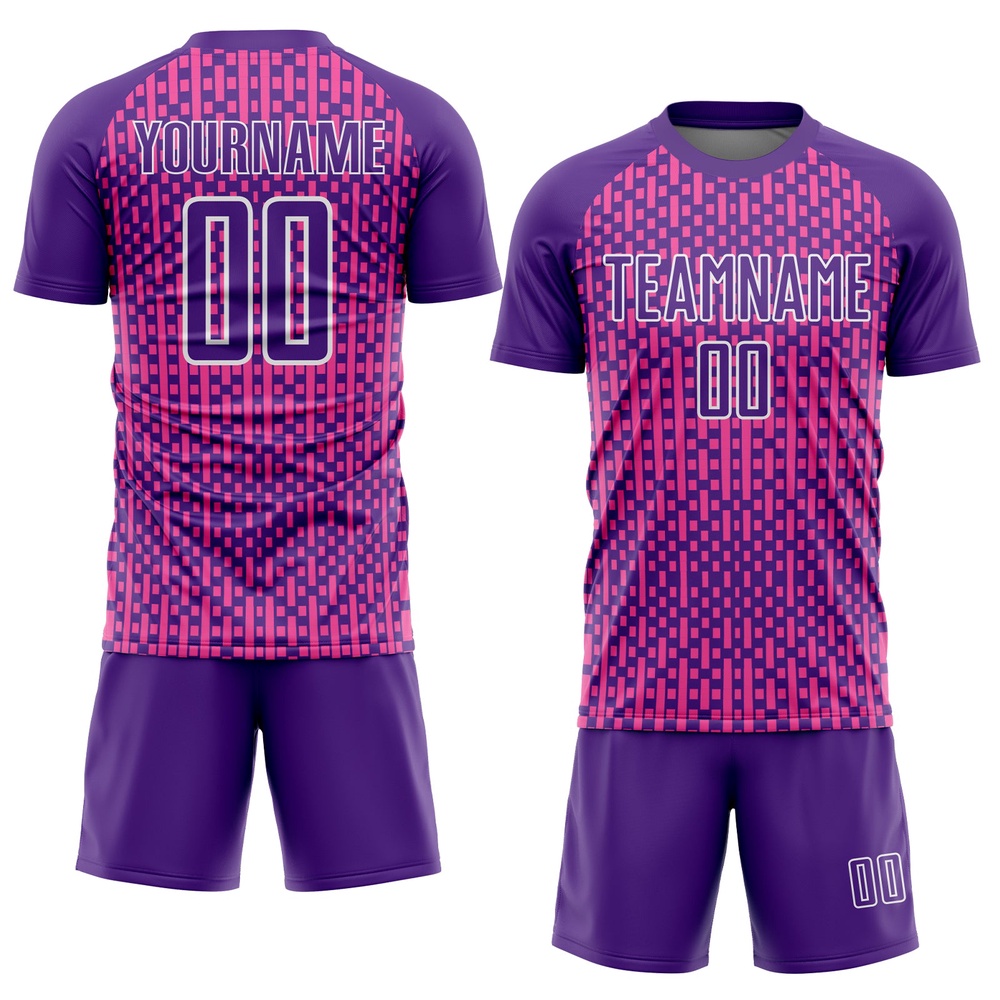Purple Pink White Abstract Geometric Shapes Sublimation Soccer Uniform Jersey, Custom Team Soccer Jersey Shirt