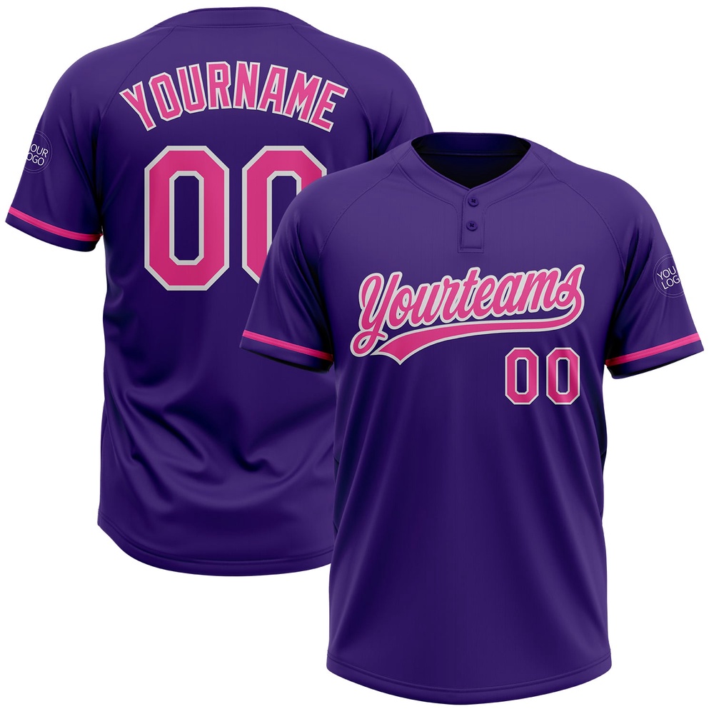 Purple Pink White Two Button Unisex Softball Jersey, Custom Team Softball Jersey Purple Pink White Two Button Unisex Softball Jersey, Custom Team Softball Jersey