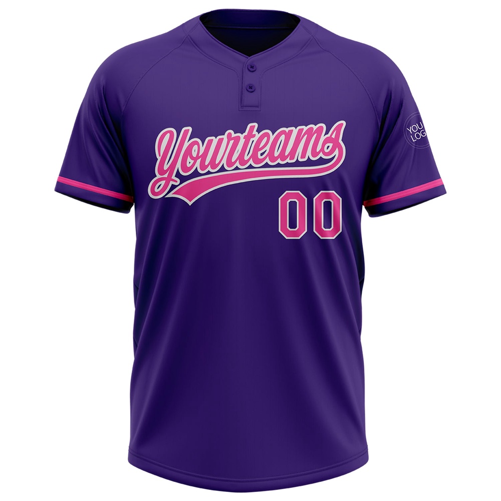 Purple Pink White Two Button Unisex Softball Jersey, Custom Team Softball Jersey Purple Pink White Two Button Unisex Softball Jersey, Custom Team Softball Jersey