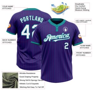 Purple Teal Pinstripe White Two Button Unisex Softball Jersey Custom Team Softball Jersey 3 jl2ns2.jpg